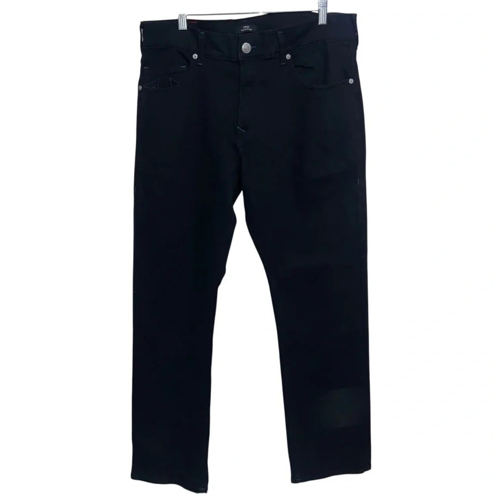 True Religion Jeans Mens 36X34 Ricky Relaxed Straight Denim Black Blue Stitching